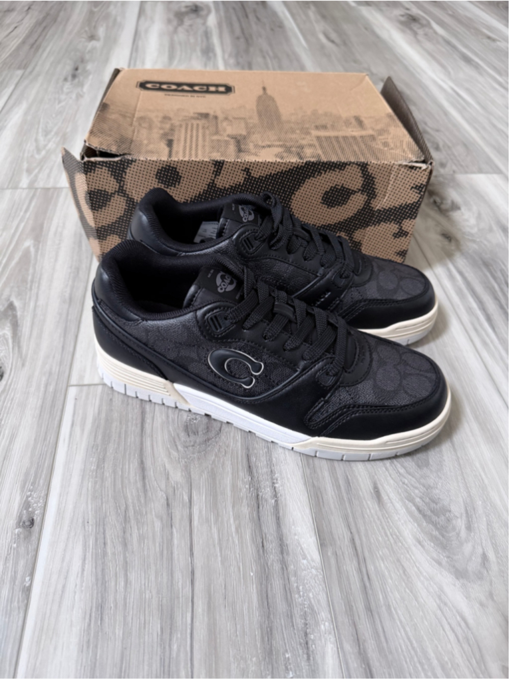 Coach Soho Signature Sneakers Men’s 8.5 Charcoal Black C Logo CAQ10 New in Box - Picture 2 of 12